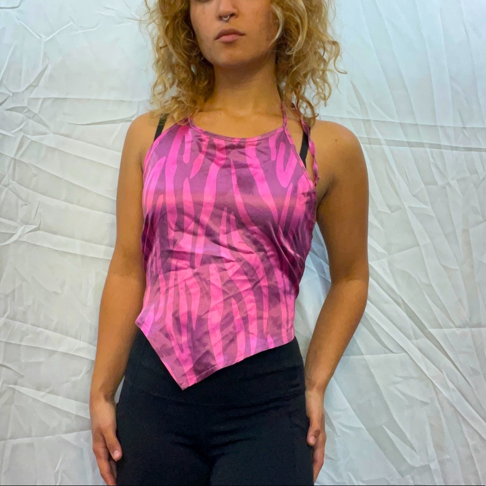 Zebra print tie silk material halter top 🦓 💓🌸